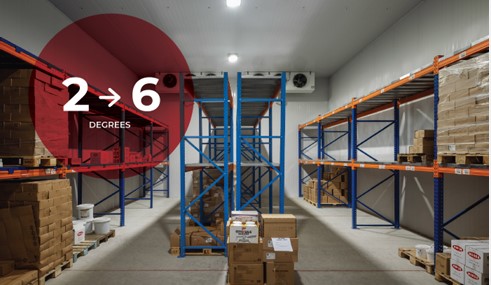 Chilled storage room maintained at 2 to 6 degrees Celsius